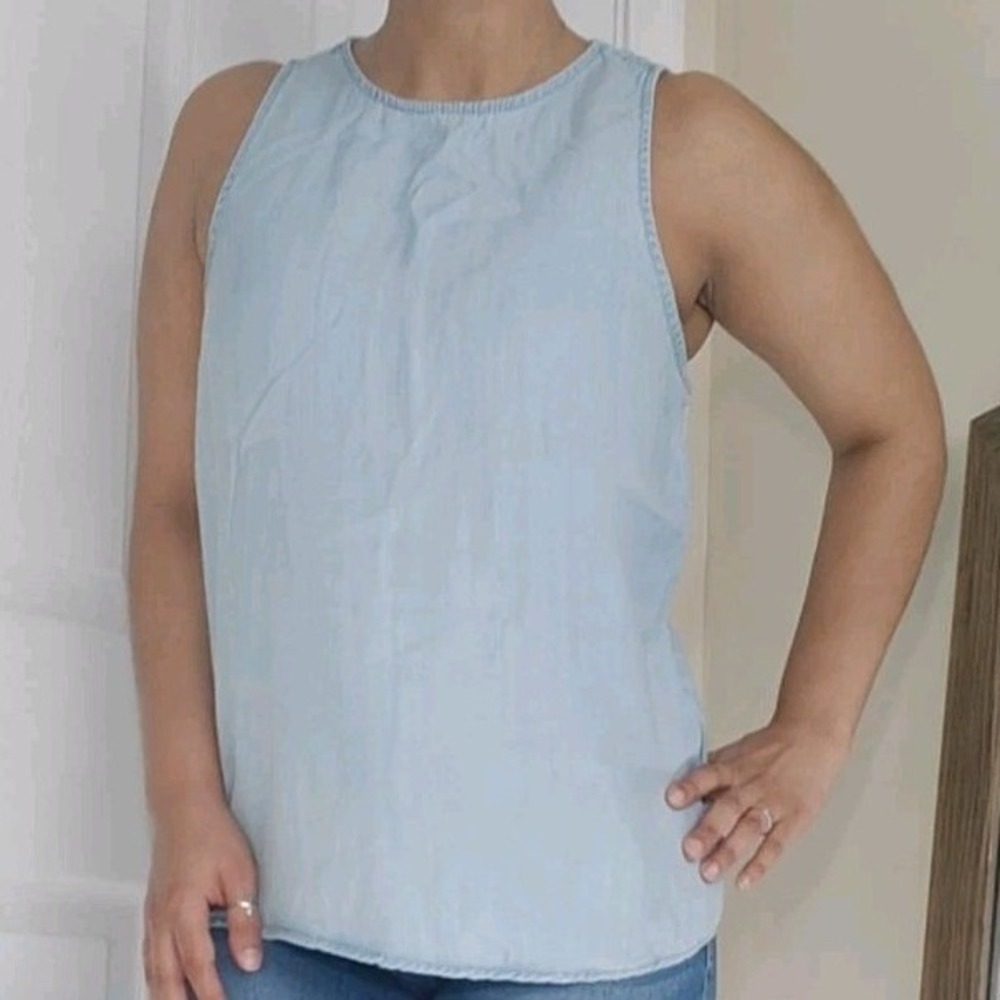 Gap‎ Women's Sleeveless Top Light Blue Lyocell Tie Up Relaxed Fit Blouse Medium